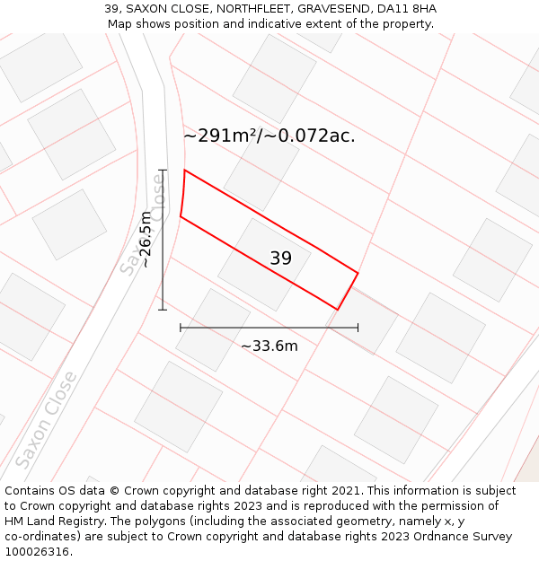 39, SAXON CLOSE, NORTHFLEET, GRAVESEND, DA11 8HA: Plot and title map