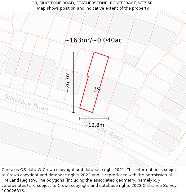 39, SILKSTONE ROAD, FEATHERSTONE, PONTEFRACT, WF7 5PL: Plot and title map