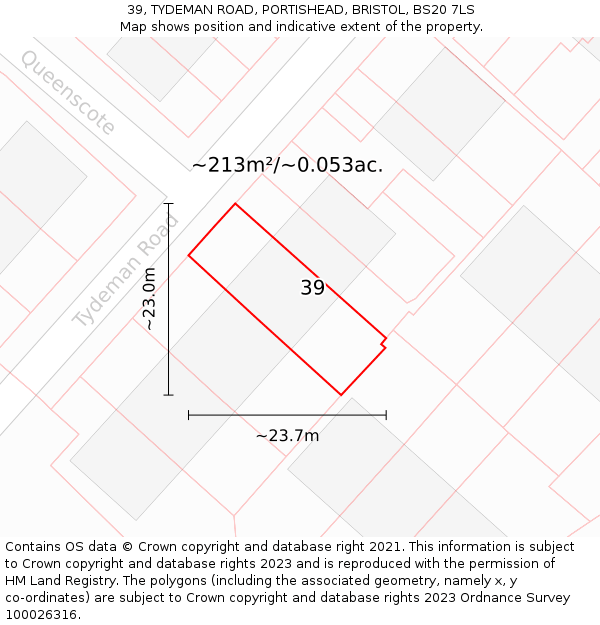 39, TYDEMAN ROAD, PORTISHEAD, BRISTOL, BS20 7LS: Plot and title map