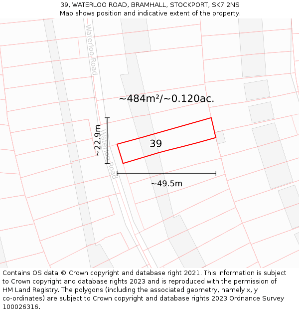 39, WATERLOO ROAD, BRAMHALL, STOCKPORT, SK7 2NS: Plot and title map