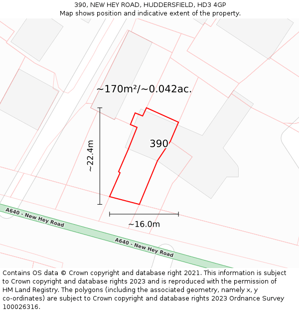 390, NEW HEY ROAD, HUDDERSFIELD, HD3 4GP: Plot and title map