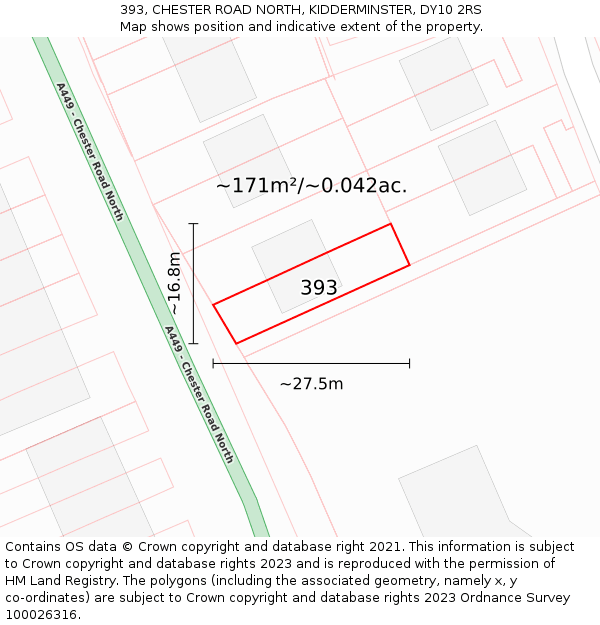 393, CHESTER ROAD NORTH, KIDDERMINSTER, DY10 2RS: Plot and title map