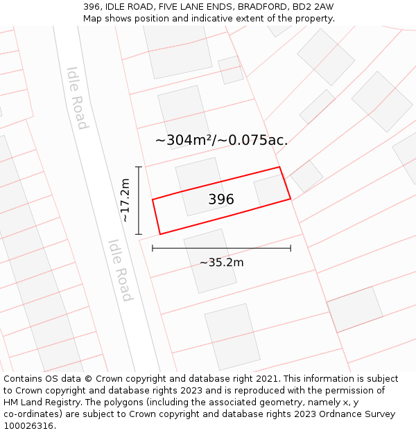 396, IDLE ROAD, FIVE LANE ENDS, BRADFORD, BD2 2AW: Plot and title map