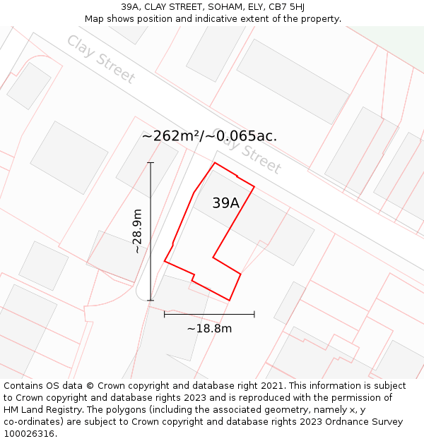 39A, CLAY STREET, SOHAM, ELY, CB7 5HJ: Plot and title map