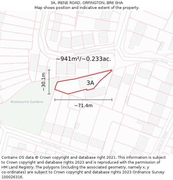 3A, IRENE ROAD, ORPINGTON, BR6 0HA: Plot and title map