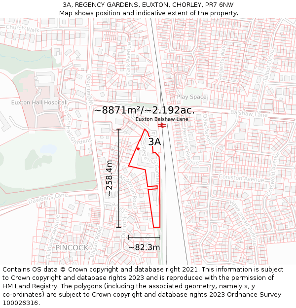 3A, REGENCY GARDENS, EUXTON, CHORLEY, PR7 6NW: Plot and title map