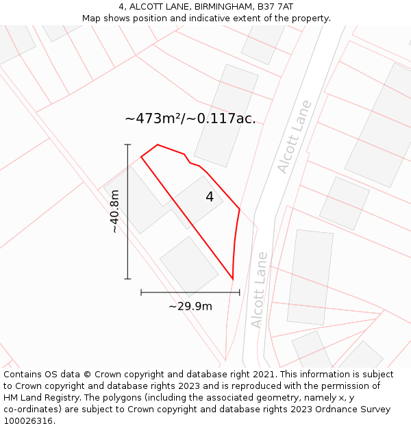 4, ALCOTT LANE, BIRMINGHAM, B37 7AT: Plot and title map