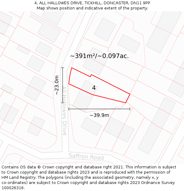 4, ALL HALLOWES DRIVE, TICKHILL, DONCASTER, DN11 9PP: Plot and title map
