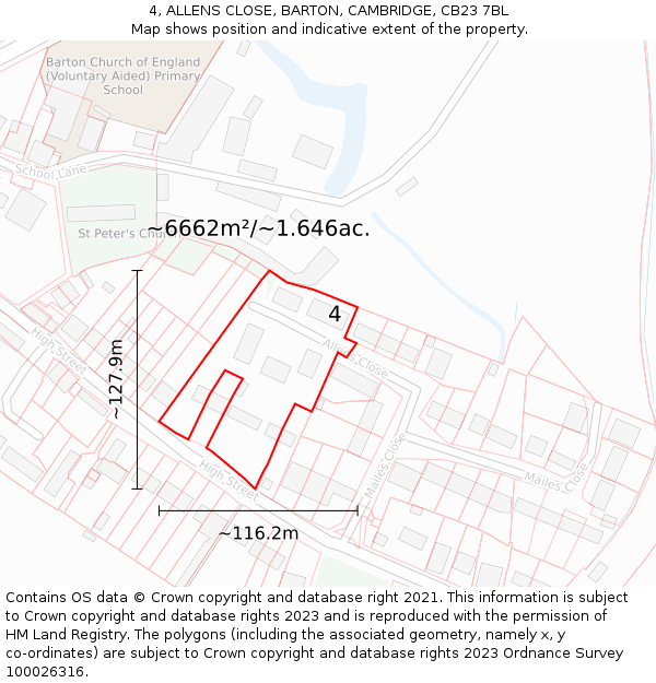 4, ALLENS CLOSE, BARTON, CAMBRIDGE, CB23 7BL: Plot and title map