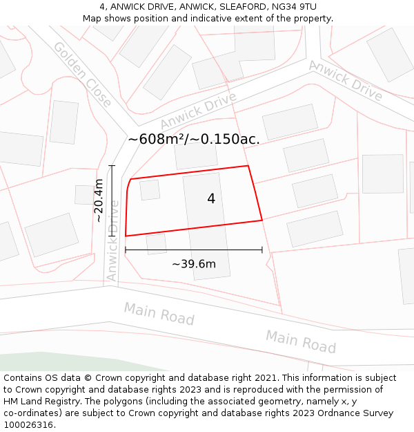 4, ANWICK DRIVE, ANWICK, SLEAFORD, NG34 9TU: Plot and title map