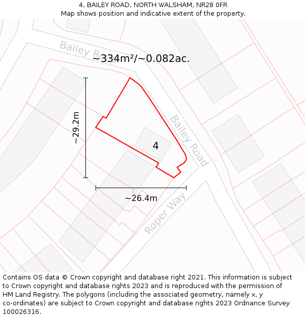 4, BAILEY ROAD, NORTH WALSHAM, NR28 0FR: Plot and title map