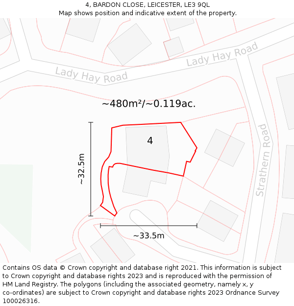 4, BARDON CLOSE, LEICESTER, LE3 9QL: Plot and title map