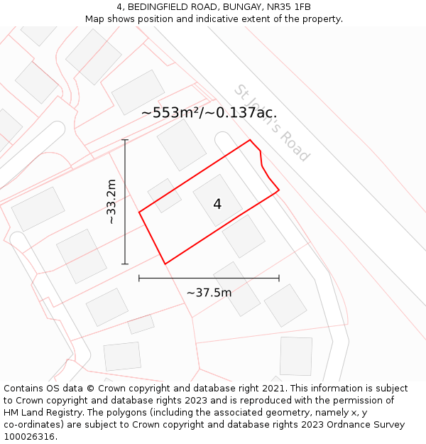 4, BEDINGFIELD ROAD, BUNGAY, NR35 1FB: Plot and title map