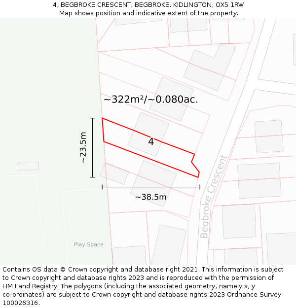 4, BEGBROKE CRESCENT, BEGBROKE, KIDLINGTON, OX5 1RW: Plot and title map