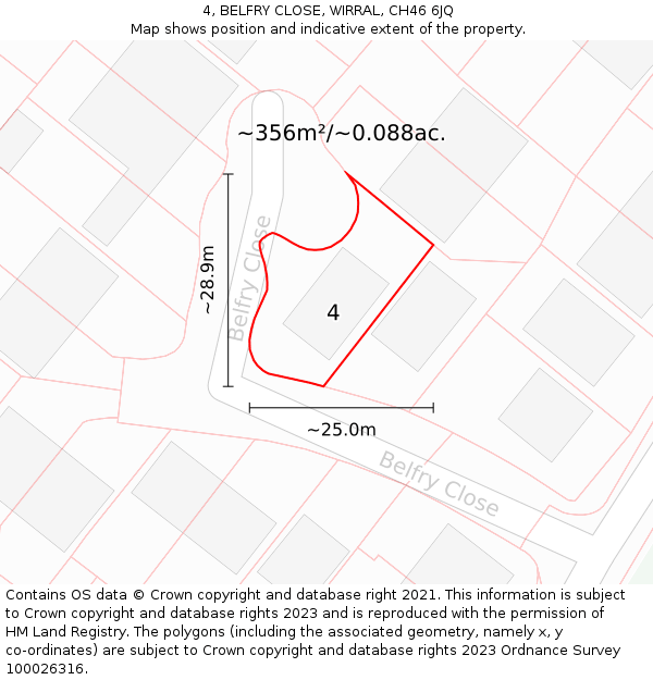 4, BELFRY CLOSE, WIRRAL, CH46 6JQ: Plot and title map