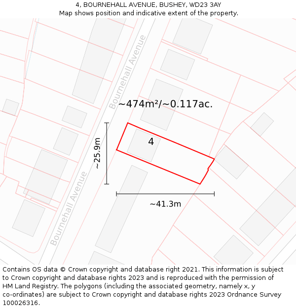 4, BOURNEHALL AVENUE, BUSHEY, WD23 3AY: Plot and title map