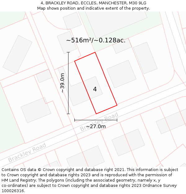 4, BRACKLEY ROAD, ECCLES, MANCHESTER, M30 9LG: Plot and title map