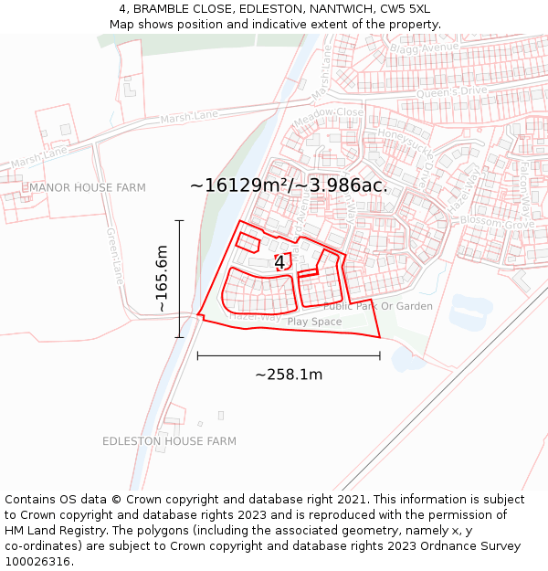 4, BRAMBLE CLOSE, EDLESTON, NANTWICH, CW5 5XL: Plot and title map
