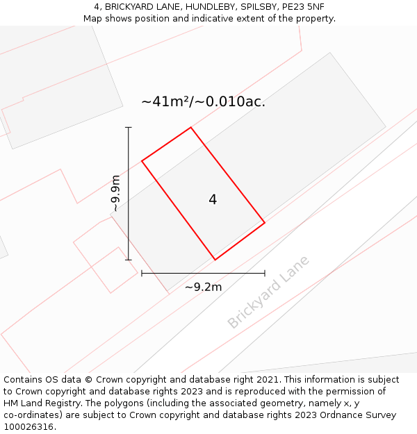 4, BRICKYARD LANE, HUNDLEBY, SPILSBY, PE23 5NF: Plot and title map