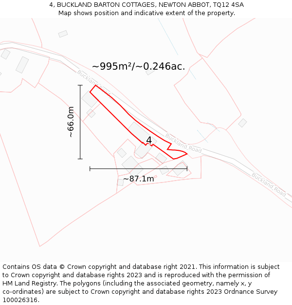 4, BUCKLAND BARTON COTTAGES, NEWTON ABBOT, TQ12 4SA: Plot and title map