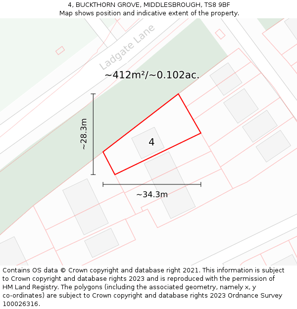 4, BUCKTHORN GROVE, MIDDLESBROUGH, TS8 9BF: Plot and title map