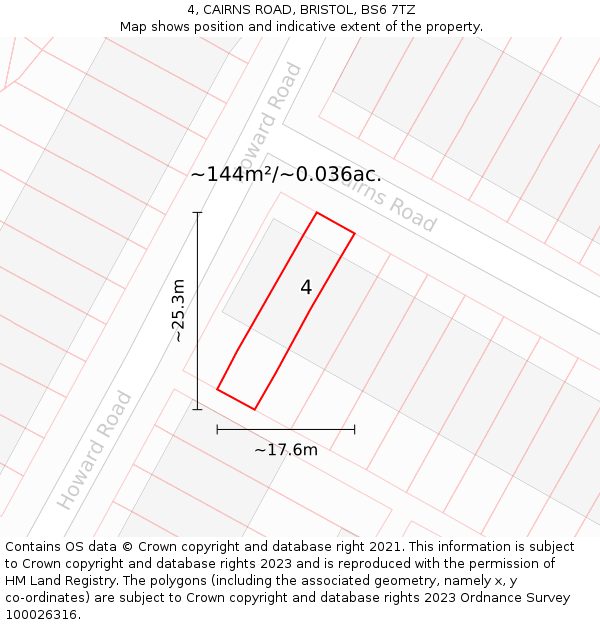 4, CAIRNS ROAD, BRISTOL, BS6 7TZ: Plot and title map