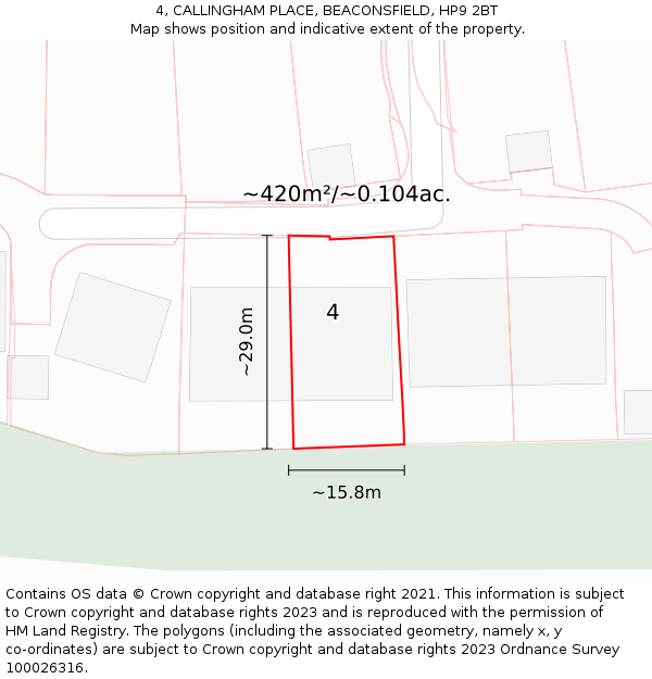 4, CALLINGHAM PLACE, BEACONSFIELD, HP9 2BT: Plot and title map