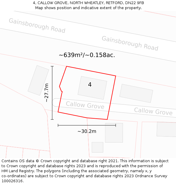 4, CALLOW GROVE, NORTH WHEATLEY, RETFORD, DN22 9FB: Plot and title map