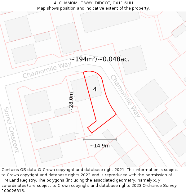 4, CHAMOMILE WAY, DIDCOT, OX11 6HH: Plot and title map