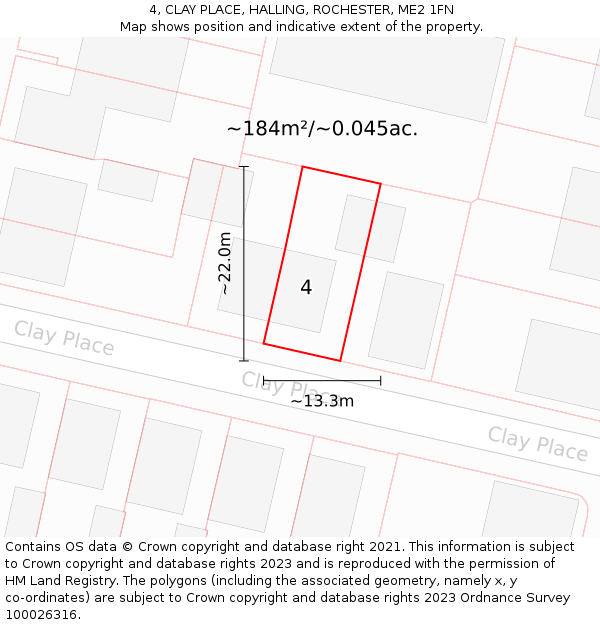 4, CLAY PLACE, HALLING, ROCHESTER, ME2 1FN: Plot and title map