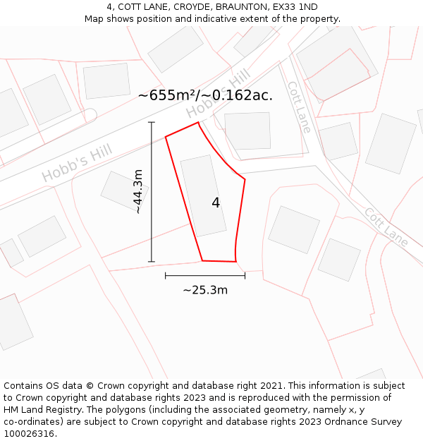 4, COTT LANE, CROYDE, BRAUNTON, EX33 1ND: Plot and title map