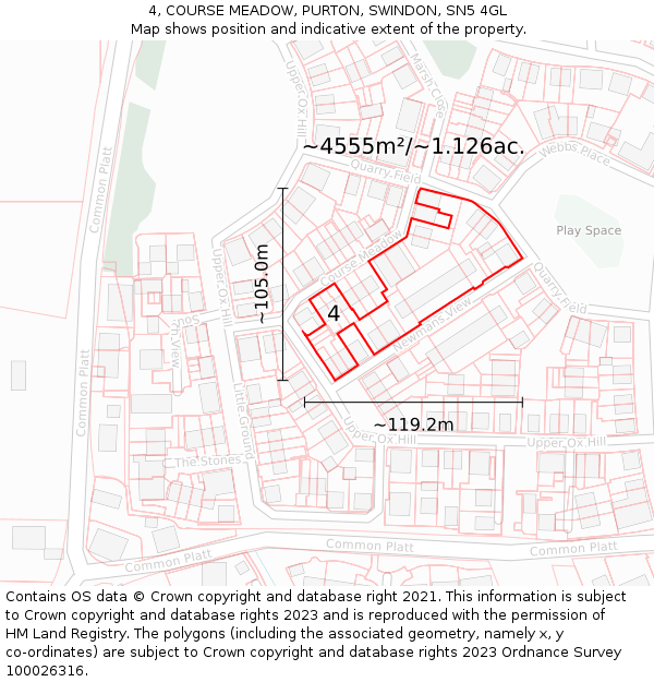 4, COURSE MEADOW, PURTON, SWINDON, SN5 4GL: Plot and title map