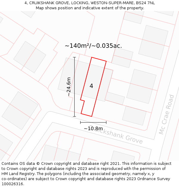 4, CRUIKSHANK GROVE, LOCKING, WESTON-SUPER-MARE, BS24 7NL: Plot and title map