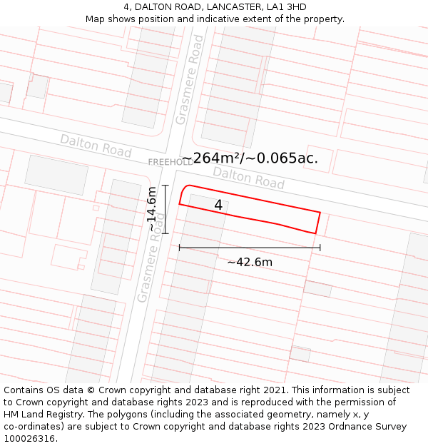 4, DALTON ROAD, LANCASTER, LA1 3HD: Plot and title map