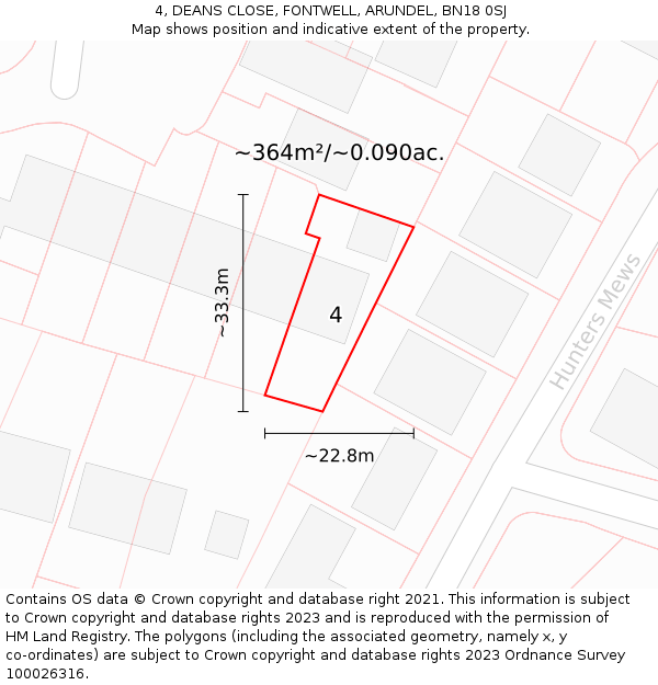 4, DEANS CLOSE, FONTWELL, ARUNDEL, BN18 0SJ: Plot and title map