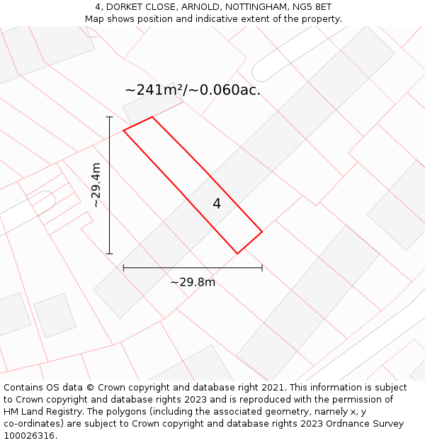 4, DORKET CLOSE, ARNOLD, NOTTINGHAM, NG5 8ET: Plot and title map