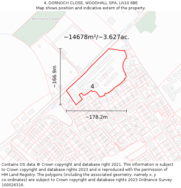4, DORNOCH CLOSE, WOODHALL SPA, LN10 6BE: Plot and title map