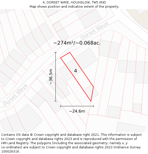 4, DORSET WAYE, HOUNSLOW, TW5 0ND: Plot and title map