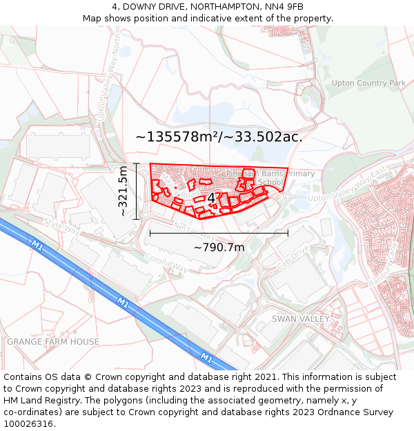 4, DOWNY DRIVE, NORTHAMPTON, NN4 9FB: Plot and title map