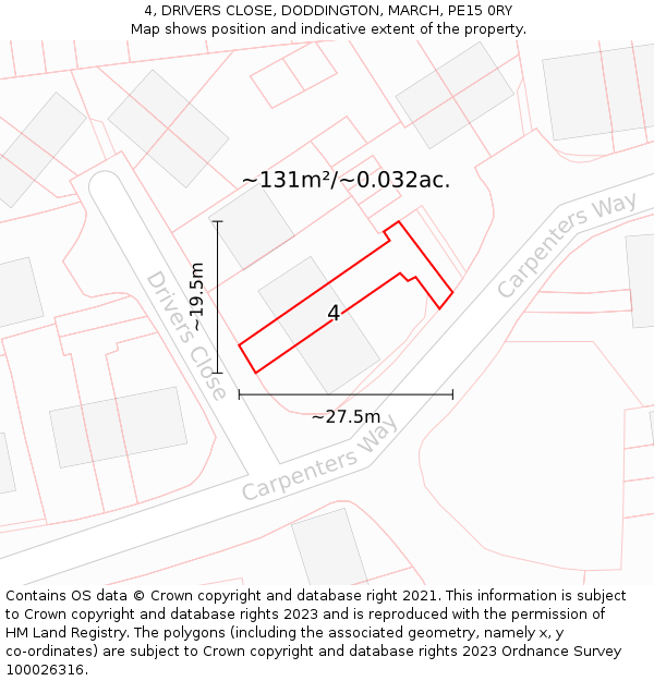 4, DRIVERS CLOSE, DODDINGTON, MARCH, PE15 0RY: Plot and title map