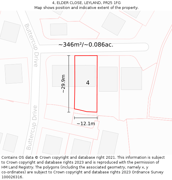 4, ELDER CLOSE, LEYLAND, PR25 1FG: Plot and title map