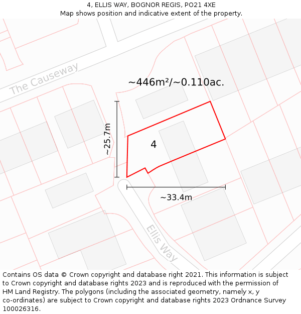 4, ELLIS WAY, BOGNOR REGIS, PO21 4XE: Plot and title map