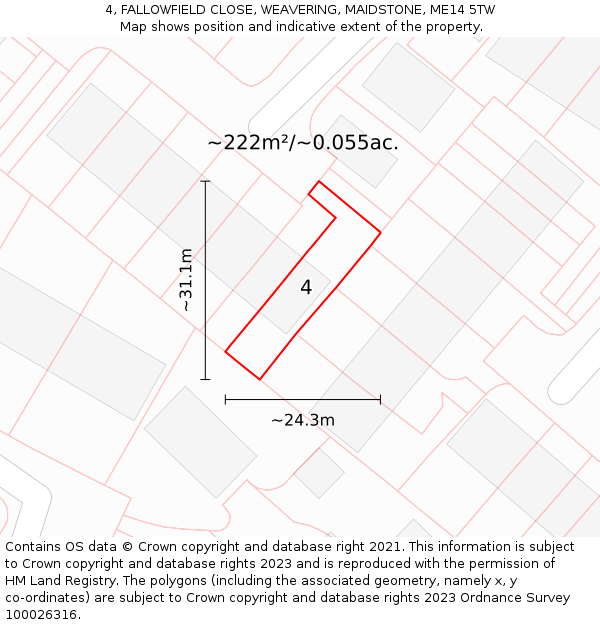 4, FALLOWFIELD CLOSE, WEAVERING, MAIDSTONE, ME14 5TW: Plot and title map