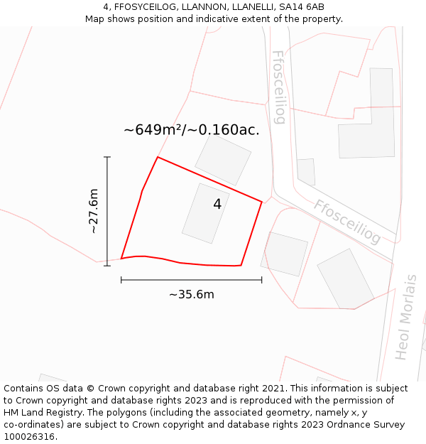 4, FFOSYCEILOG, LLANNON, LLANELLI, SA14 6AB: Plot and title map