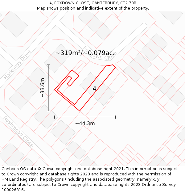 4, FOXDOWN CLOSE, CANTERBURY, CT2 7RR: Plot and title map