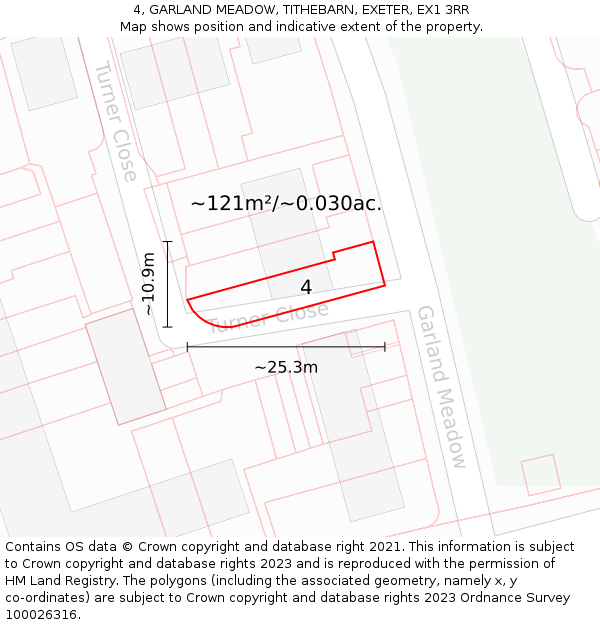 4, GARLAND MEADOW, TITHEBARN, EXETER, EX1 3RR: Plot and title map