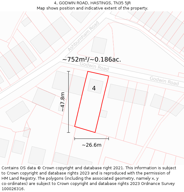 4, GODWIN ROAD, HASTINGS, TN35 5JR: Plot and title map