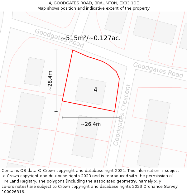 4, GOODGATES ROAD, BRAUNTON, EX33 1DE: Plot and title map