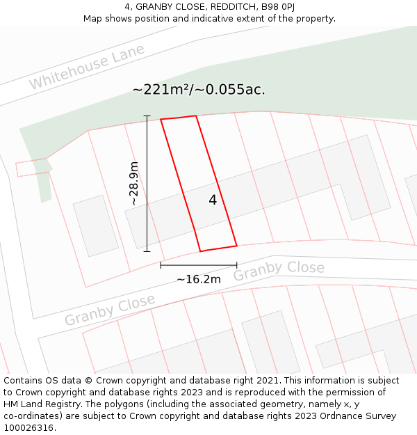 4, GRANBY CLOSE, REDDITCH, B98 0PJ: Plot and title map