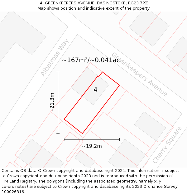 4, GREENKEEPERS AVENUE, BASINGSTOKE, RG23 7PZ: Plot and title map